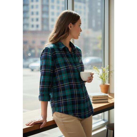 St. John’s Bay Teal Plaid Button Down Shirt | 100% Cotton | Size L - Picture 7 of 7